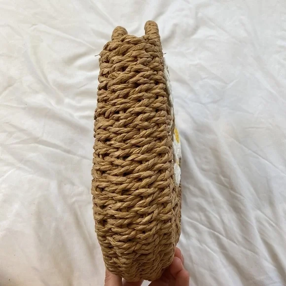 Daisy Embellished Raffia Straw Convertible Crossbody Bag - Picture 8 of 14